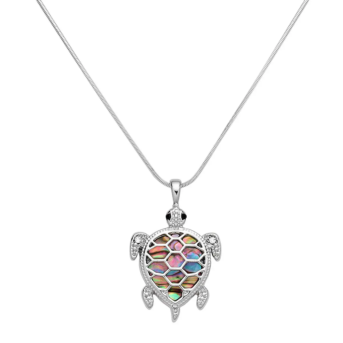 Turtle Necklace White Gold S1 4Multi Color Inlay