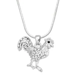 Rooster Necklace White Gold S1 Clear