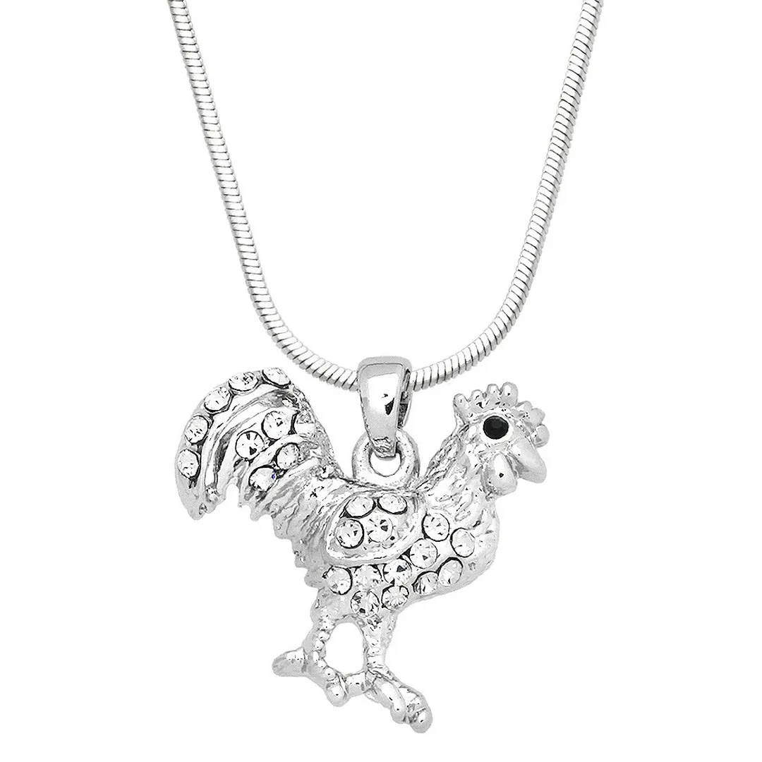 Rooster Necklace White Gold S1 Clear