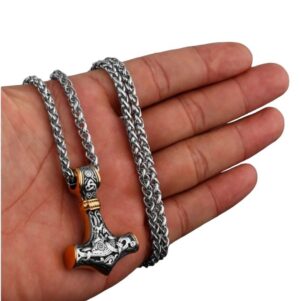 thor hammer stainless steel necklace 8 gold krazy bear