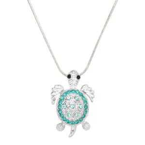 Turtle Necklace White Gold S5 Blue Zircon