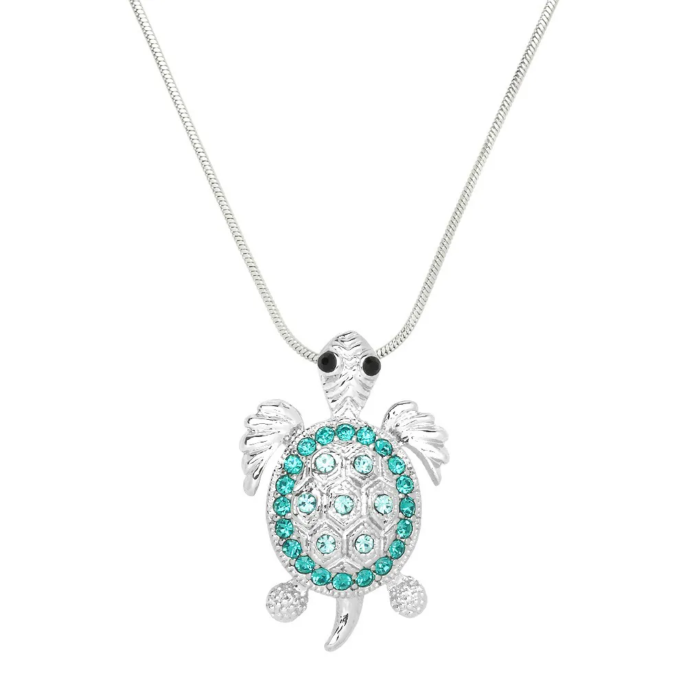 Turtle Necklace White Gold S5 Blue Zircon