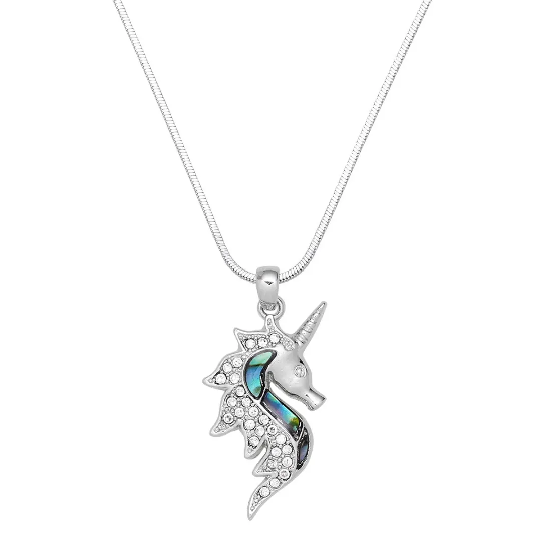 Unicorn Necklace White Gold 2Clear And Abalone