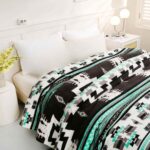 Mint Black And White Native Aztec Plush Blanket