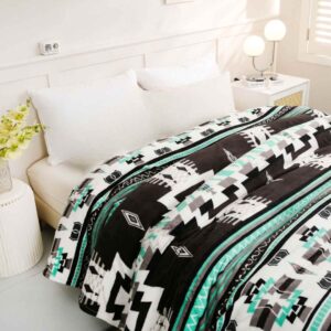 Mint Black And White Native Aztec Plush Blanket