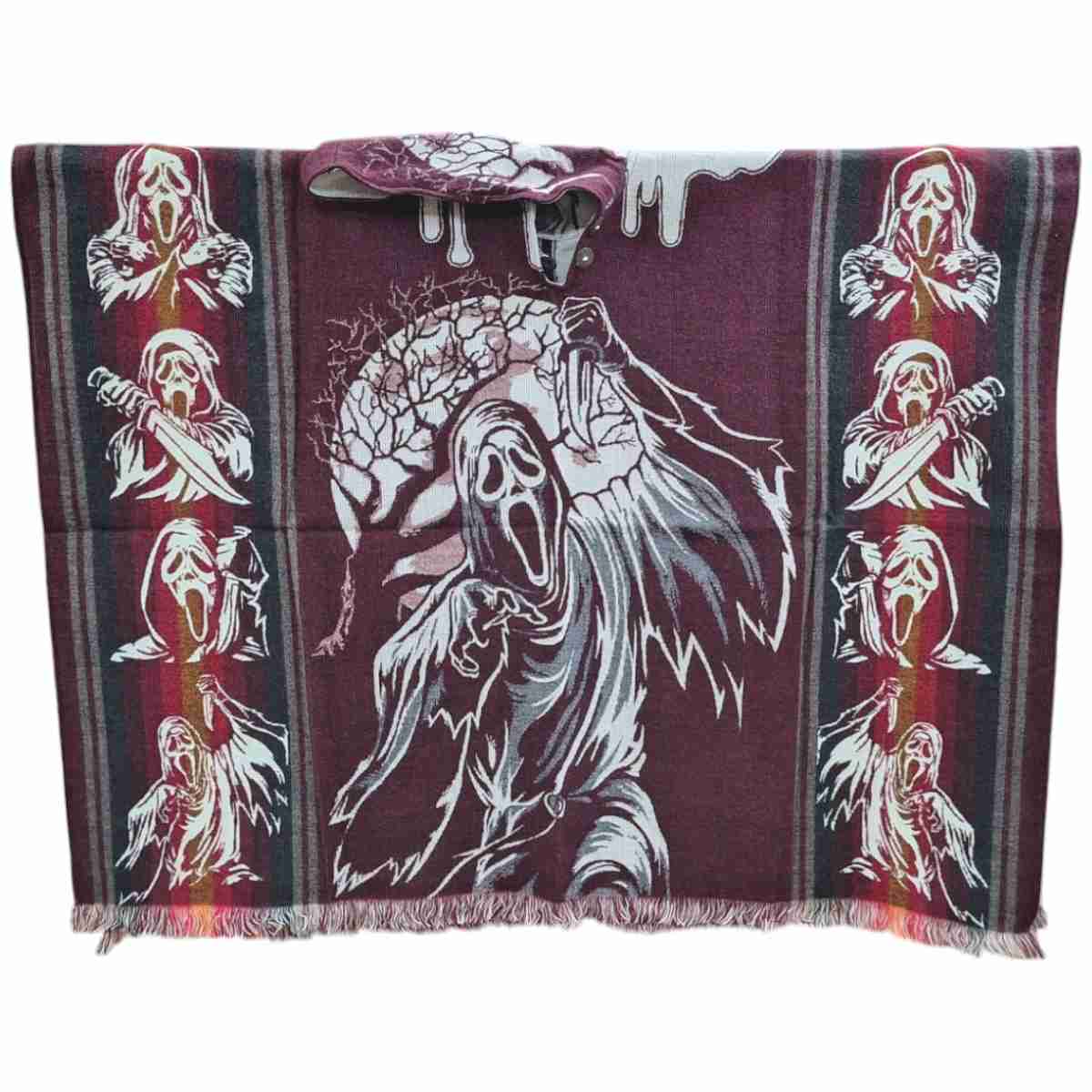 Alpaca Wool Poncho Burgundy With Scream Style