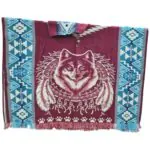 Alpaca Wool Poncho Red With Wolf Style2
