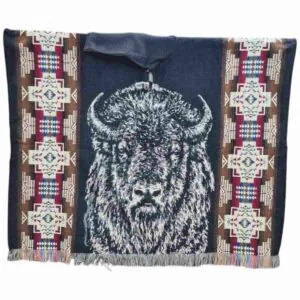 Alpaca Wool Poncho Black With Buffalo Style1