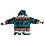 fleece blanket jacket teal horse