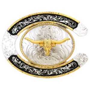 Longhorn Silver and Black Horseshoe Buckle 1