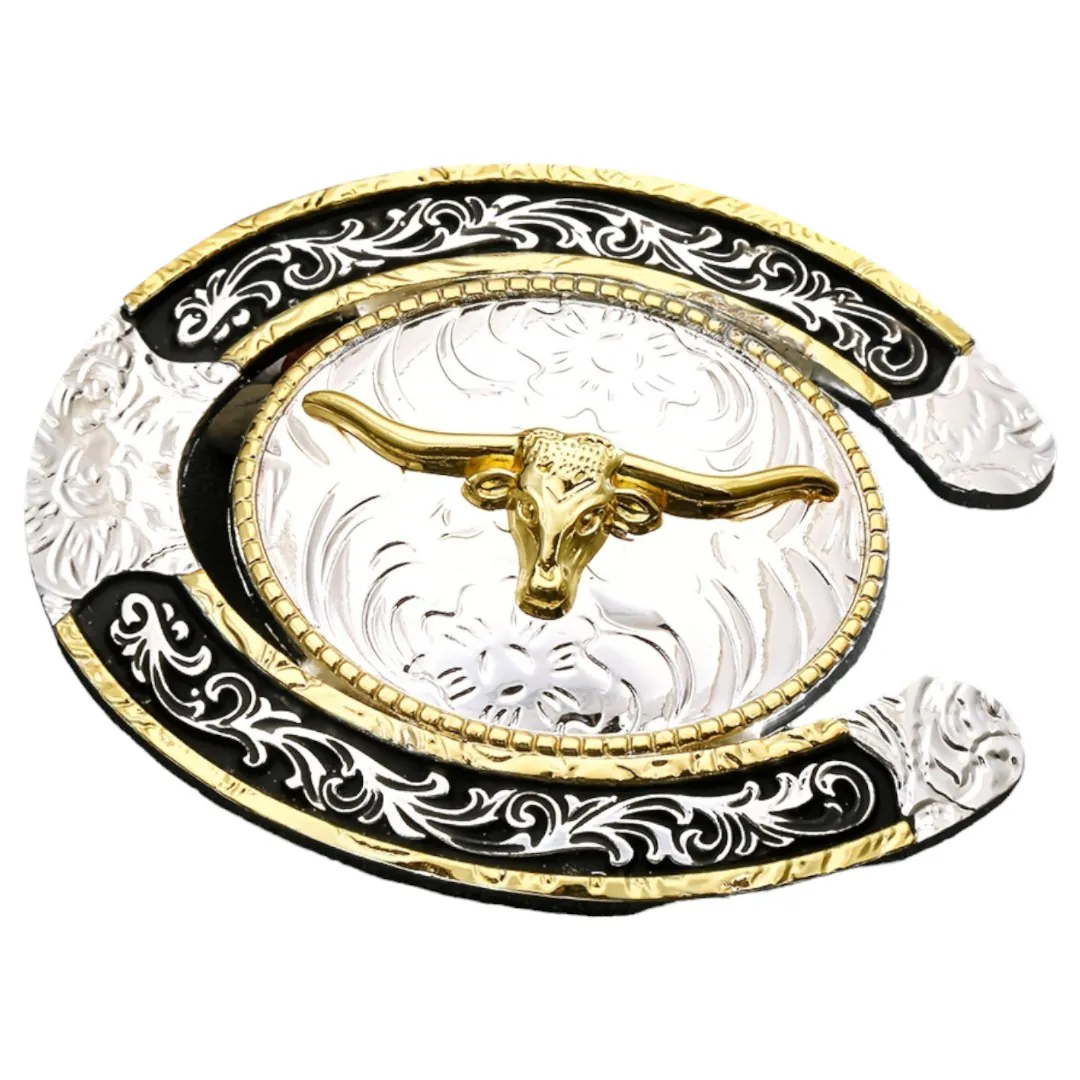Longhorn Silver and Black Horseshoe Buckle 1
