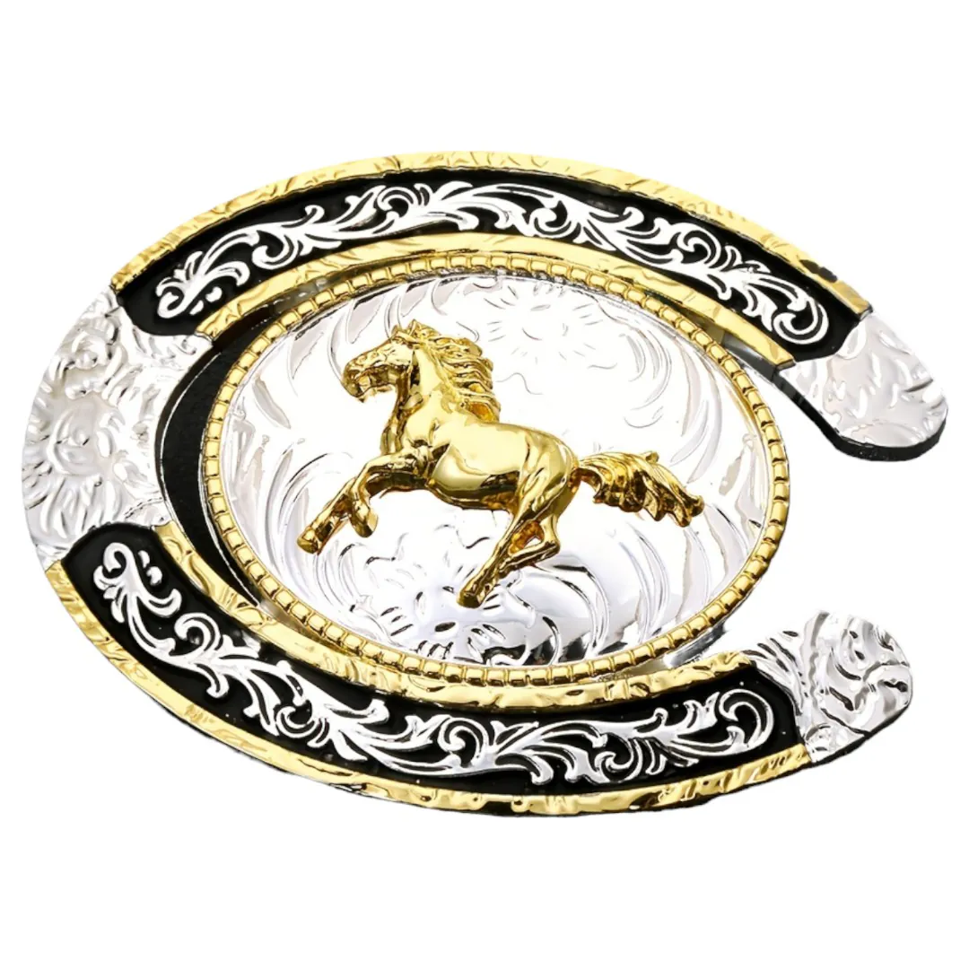 Running Horse Silver and Black Horseshoe Buckle 1