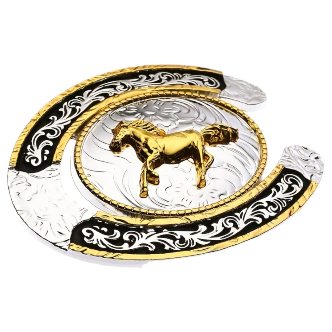 Running Horse Silver and Black Horseshoe Buckle 1