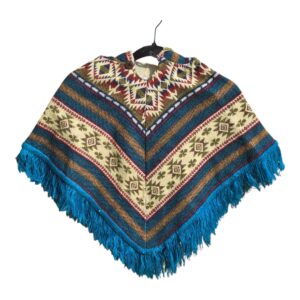 Alpaca Wool Kid's Poncho Blue and Gold