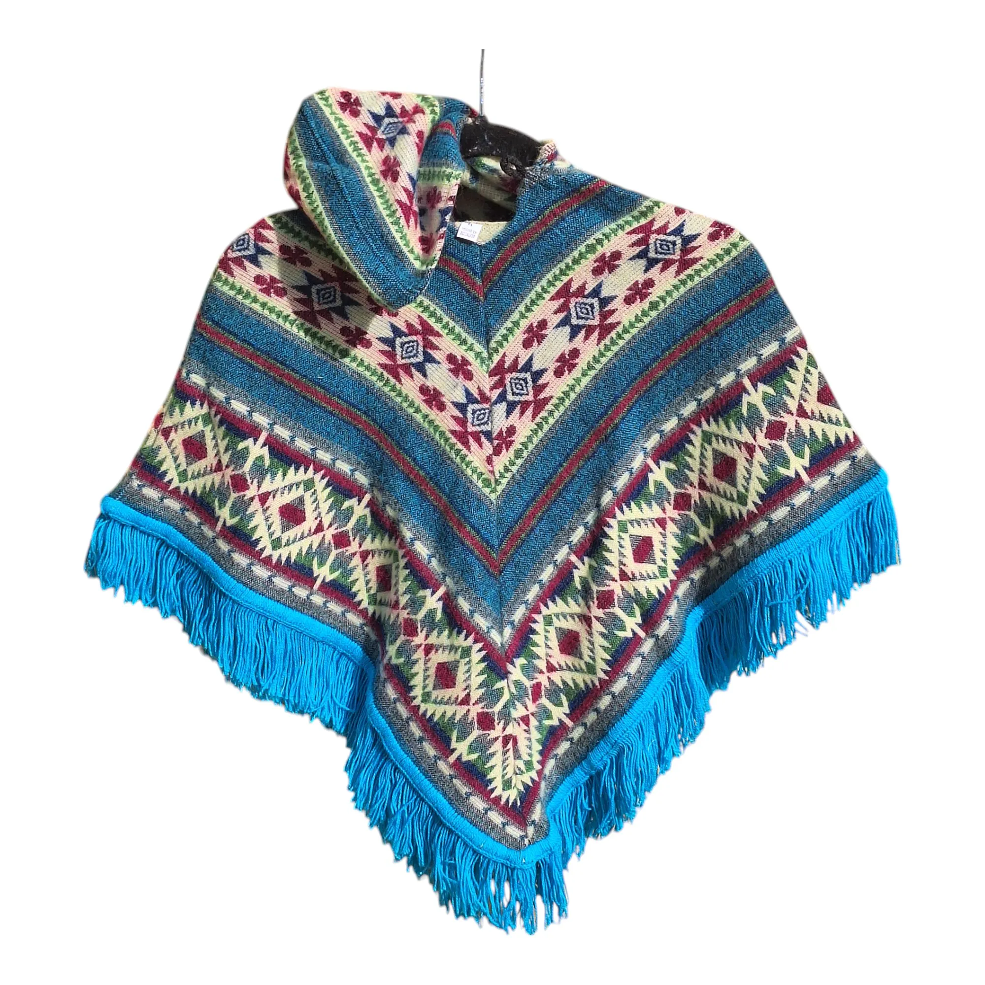 Alpaca Wool Kid's Poncho Blue and Fuchsia