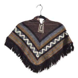 Alpaca Wool Kid's Poncho Brown and Grey