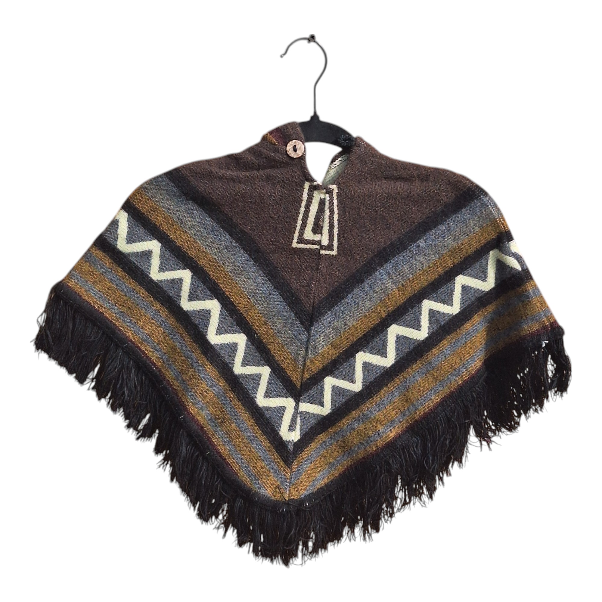 Alpaca Wool Kid's Poncho Brown and Grey