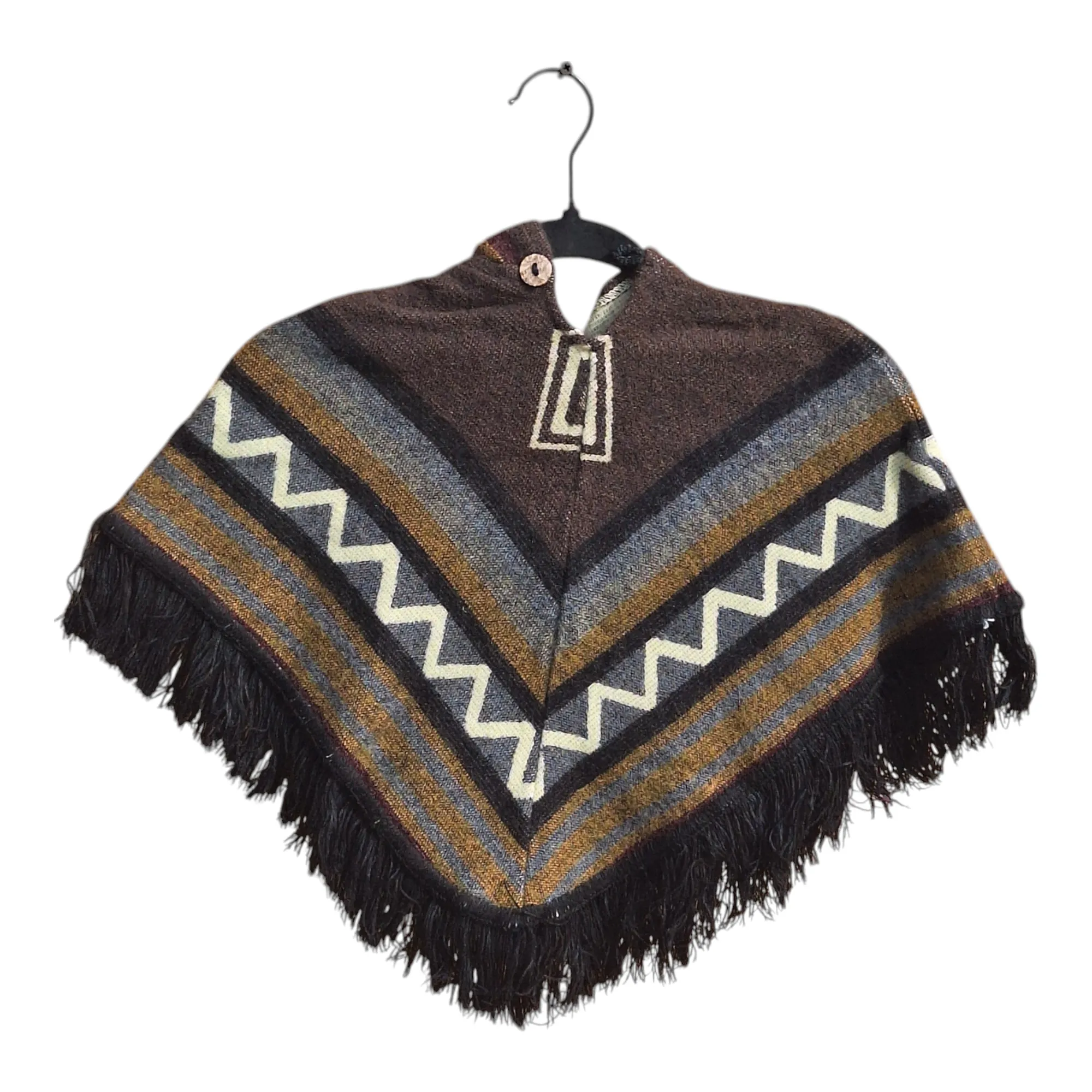 Alpaca Wool Kid's Poncho Brown and Grey