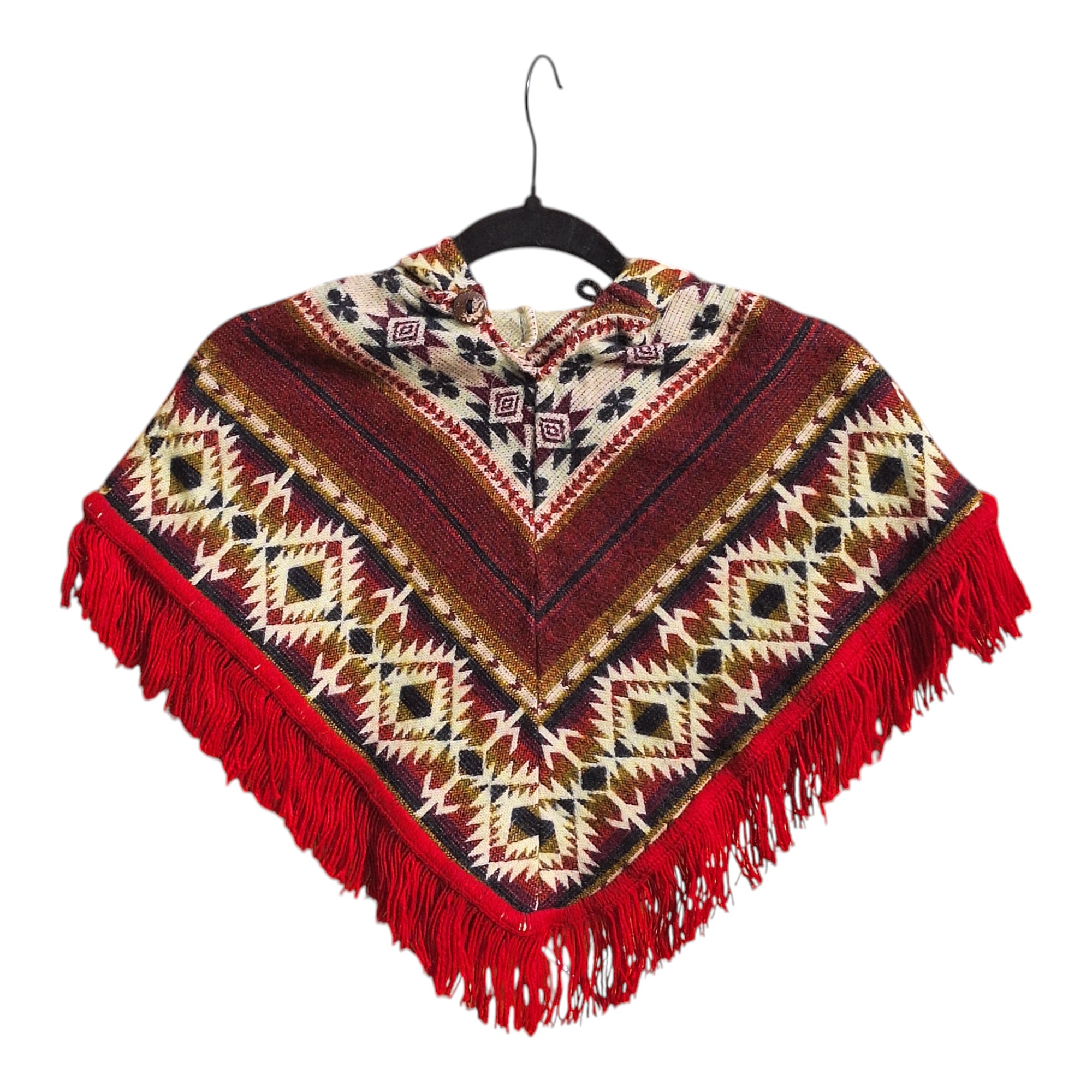 Alpaca Wool Kid's Poncho Red and White2