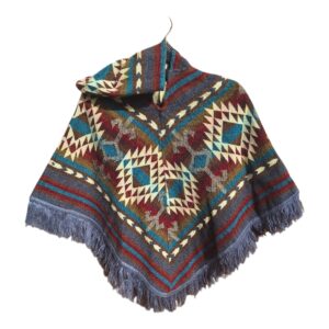 Alpaca Wool Kid's Poncho Dark Grey and Red