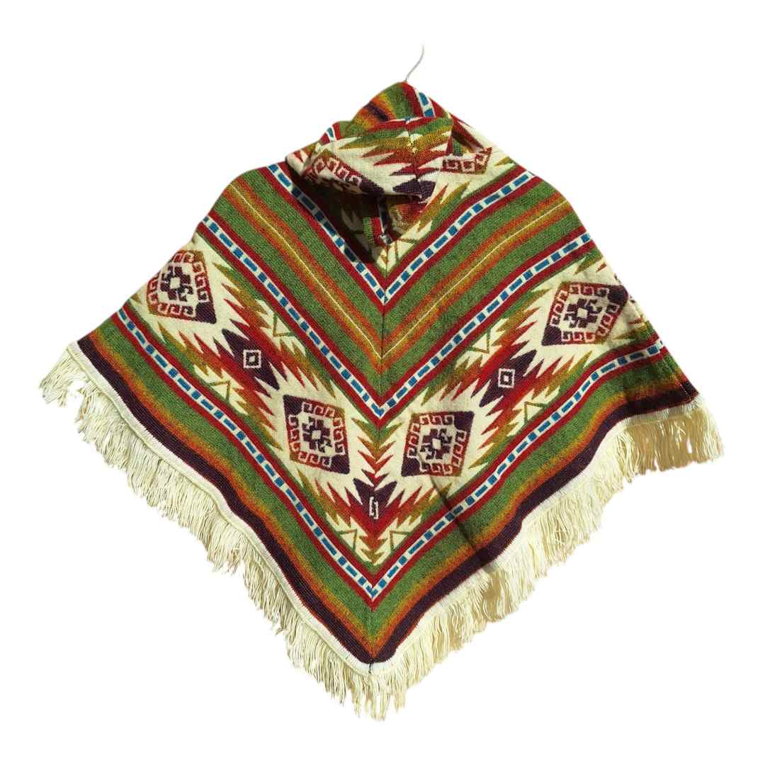 Alpaca Wool Kid's Poncho Sage and Brown