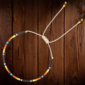 Handmade Beaded Bracelet Adjustable Black Yellow Orange