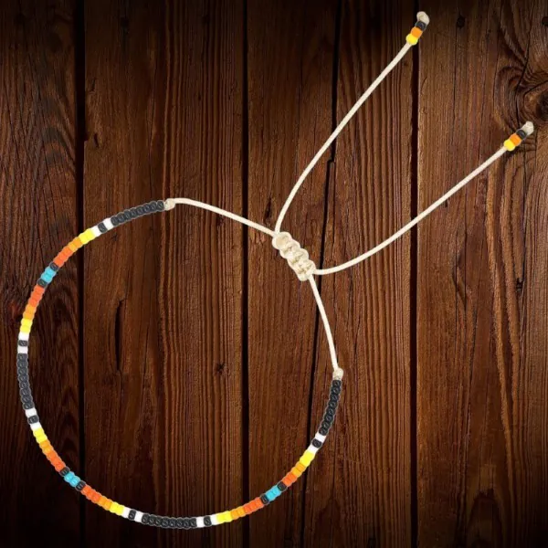 Handmade Beaded Bracelet Adjustable Black Yellow Orange