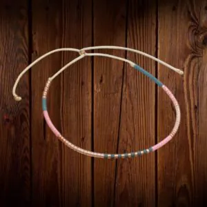 Handmade Beaded Bracelet Adjustable Pink Gold Grey