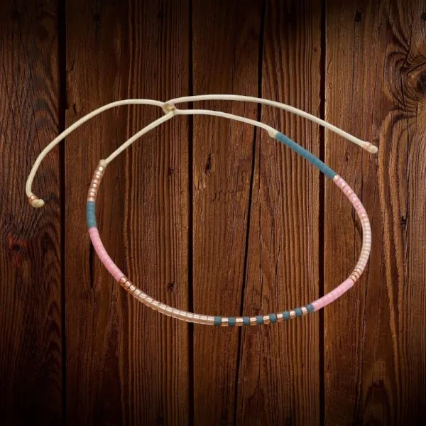 Handmade Beaded Bracelet Adjustable Pink Gold Grey