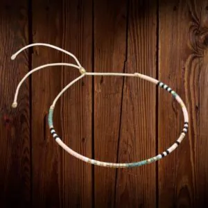 Handmade Beaded Bracelet Adjustable Turquoise Gold Pink