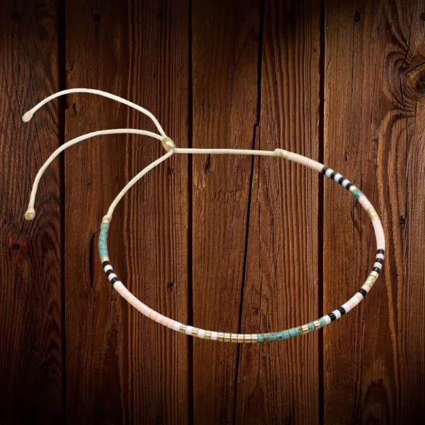 Handmade Beaded Bracelet Adjustable Turquoise Gold Pink