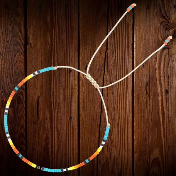 Handmade Beaded Bracelet Adjustable Turquoise Yellow Orange