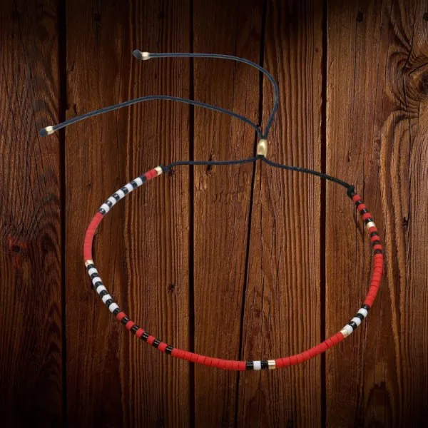 Handmade Beaded Bracelet Adjustable Red Black White