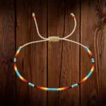 Handmade Beaded Bracelet Adjustable Turquoise Black Red