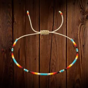 Handmade Beaded Bracelet Adjustable Turquoise Black Red