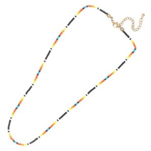 Miyuki Beaded Necklace - Handmade Single Strand Black Orange Turquoise