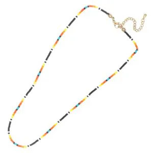 Miyuki Beaded Necklace - Handmade Single Strand Black Orange Turquoise
