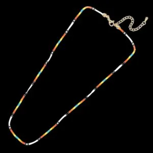 Miyuki Beaded Necklace - Handmade Single Strand White Orange Turquoise