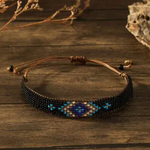 Handmade Miyuki Beaded Bracelets Adjustable Black Blue White