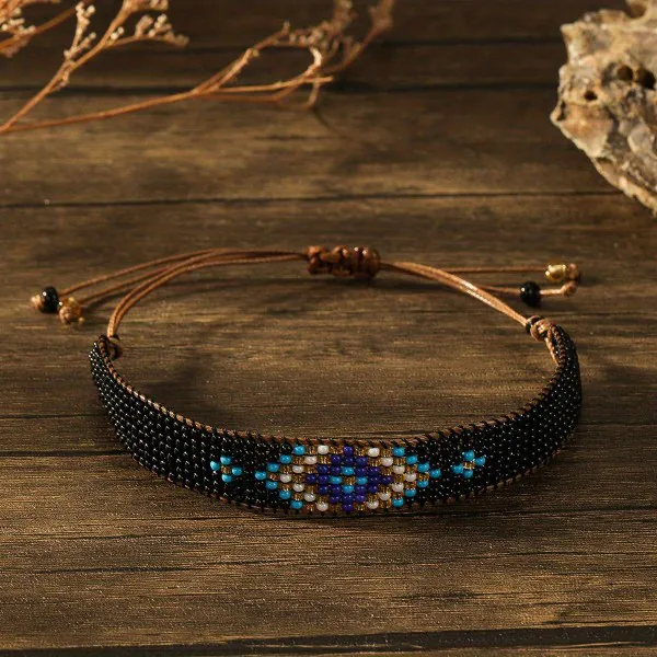 Handmade Miyuki Beaded Bracelets Adjustable Black Blue White