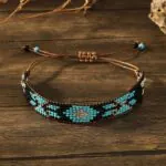 Handmade Miyuki Beaded Bracelets Adjustable Black Turquoise Silver