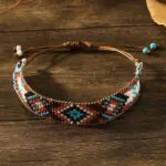 Handmade Miyuki Beaded Bracelets Adjustable Brown Turquoise White