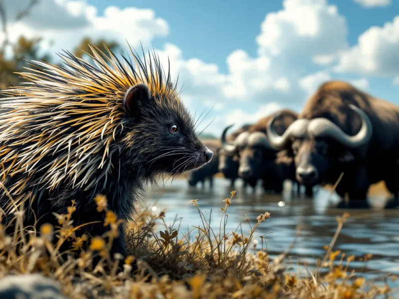 porcupine asking buffalo for a ride