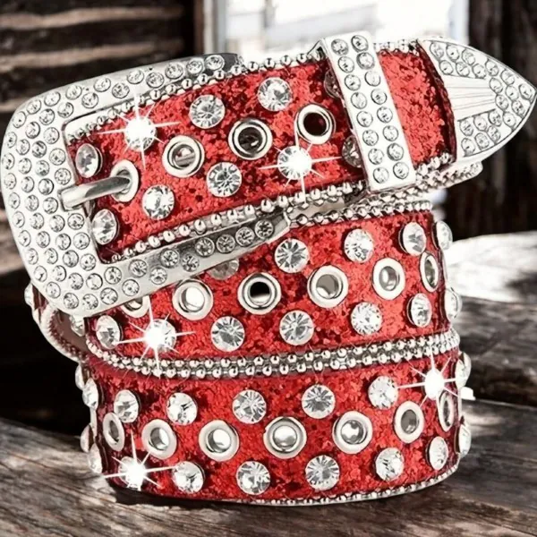 Rhinestone Bling Belt Red