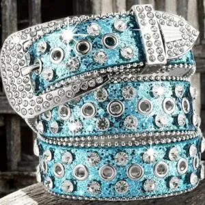 Rhinestone Bling Belt Teal