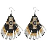 Beaded Earrings Black Gold White 2 Miyuki Beads F14