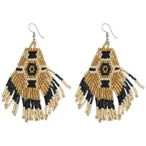 Beaded Earrings Gold Black White Miyuki Beads F12