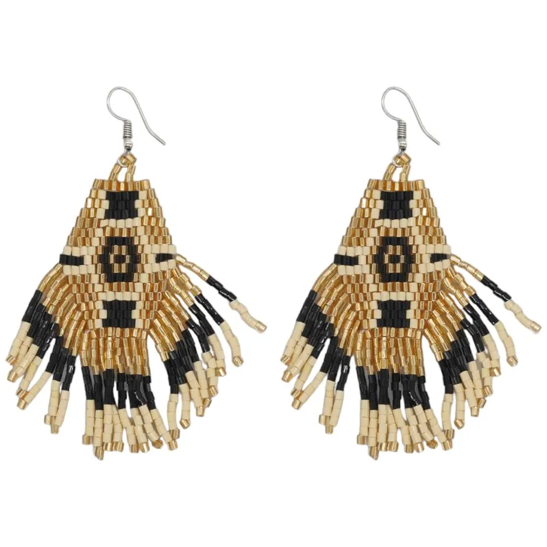 Beaded Earrings Gold Black White Miyuki Beads F12