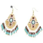 Beaded Earrings Gold Brown White Turquoise Miyuki Beads F18