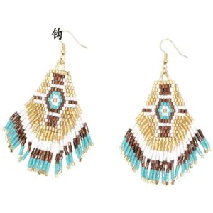 Beaded Earrings Gold Brown White Turquoise Miyuki Beads F18